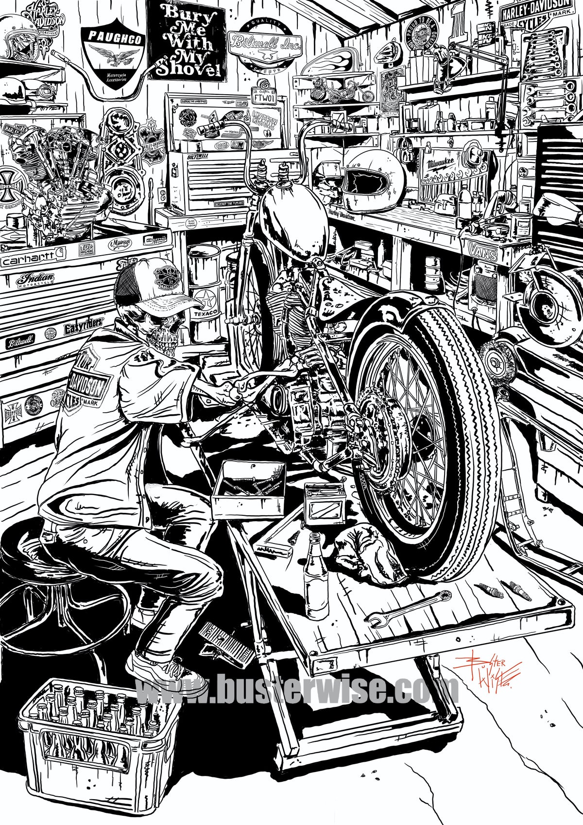 Buster’s garage b&w