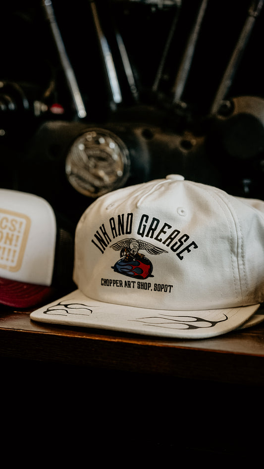 Ink and Grease | old school cap white