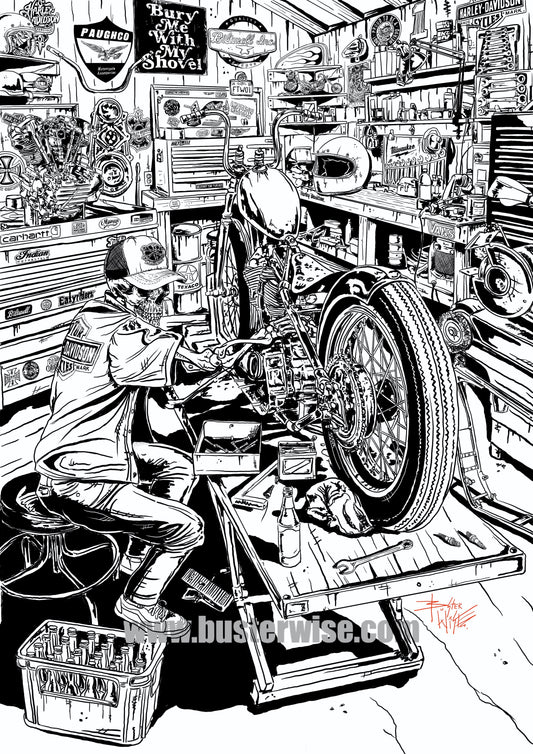 Buster’s garage b&w